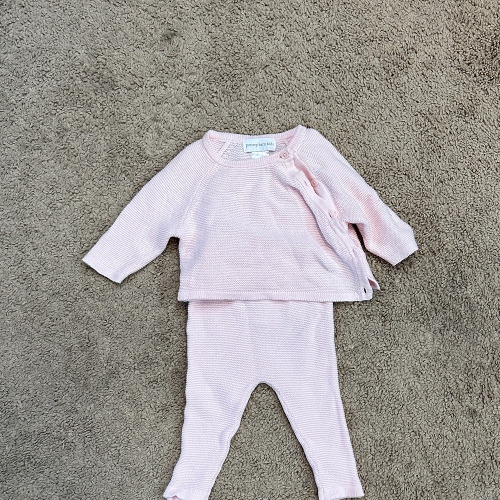 Pottery Barn Kids pink knit set 3-6 months